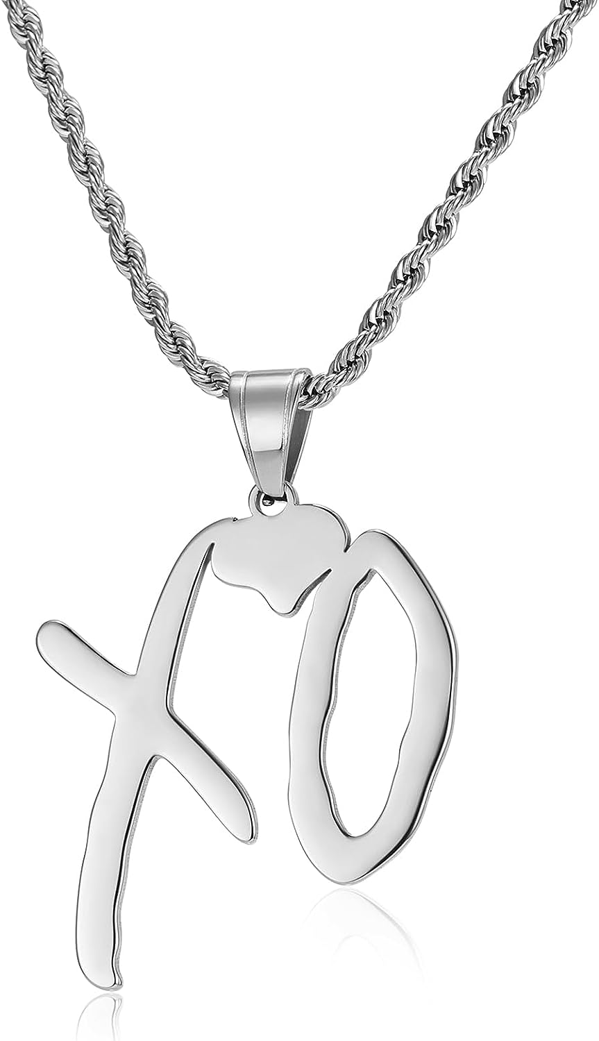 The Weeknd XO Stainless steel white Necklace, The weeknd merch 2023, the weeknd fans, Hip Hop XO Necklace Pendant with Rope Chain Hip Hop Rock Rapper Jewelrypy of