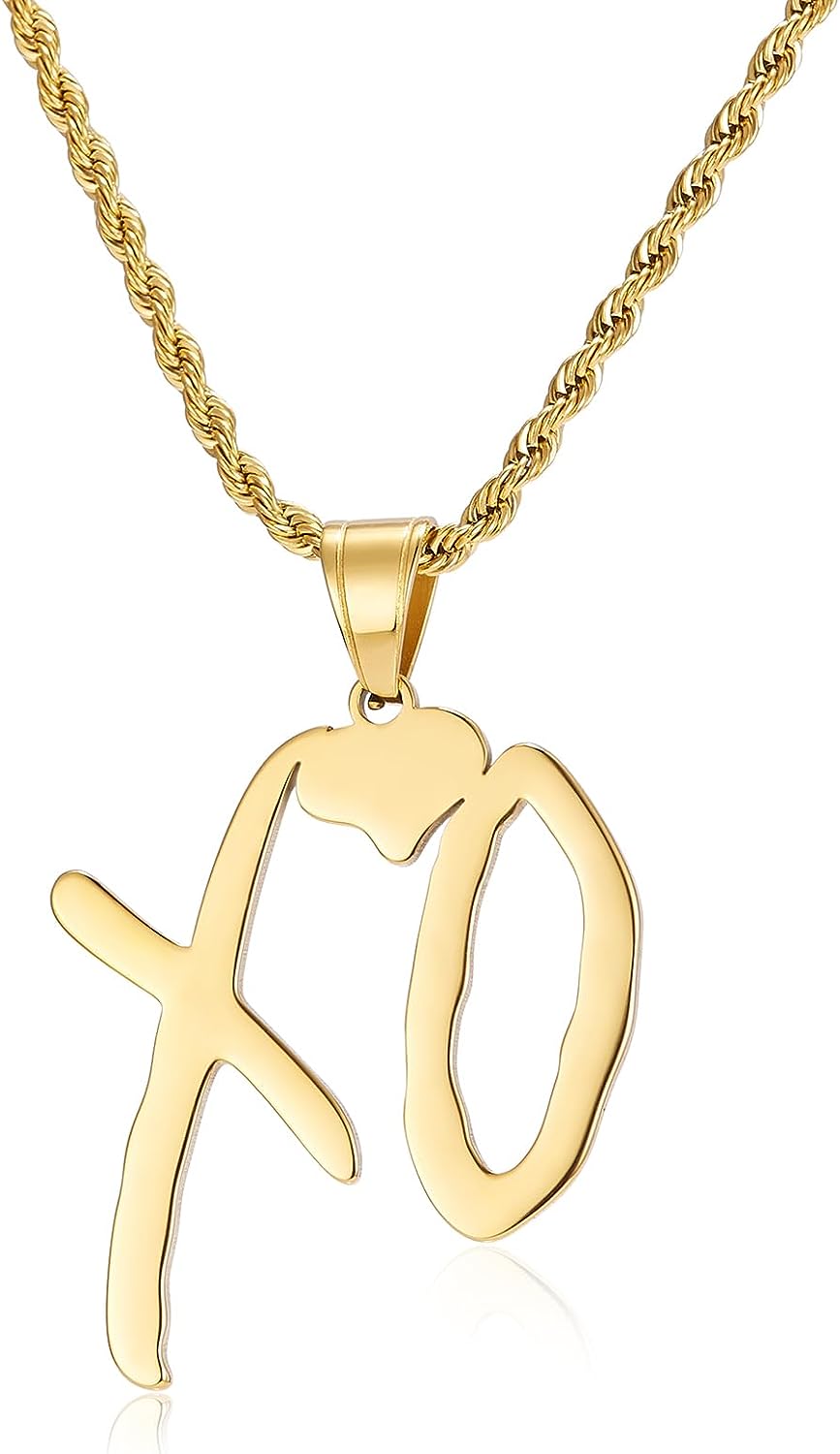 The Weeknd XO tainless steel gold Necklace, The weeknd merch 2023, the weeknd fans, Hip Hop XO Necklace Pendant with Rope Chain Hip Hop Rock Rapper Jewelrypy of
